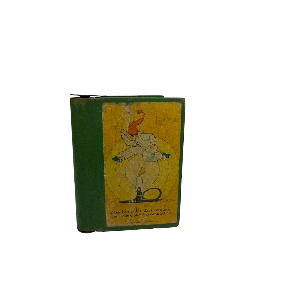 VTG Bookie-Blox Mother Goose Nursery Rhyme Wooden Block Book Green‎ 1922